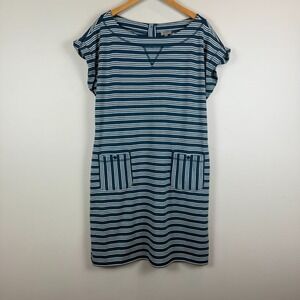 T By Talbots Dress Women's L Blue White Striped Knit Stretch Classic Summer Prep